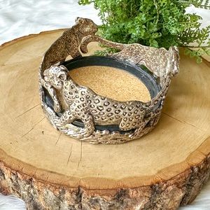Arthur Court Aluminum Marble Vintage Leopard Cheetah Wine Bottle Coaster Holder
